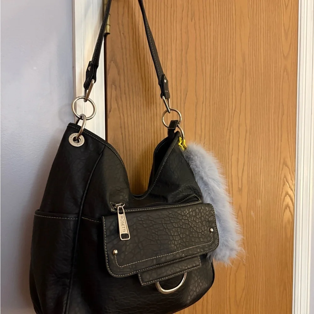 Rosetti Vintage Black Faux Leather Hobo Bag